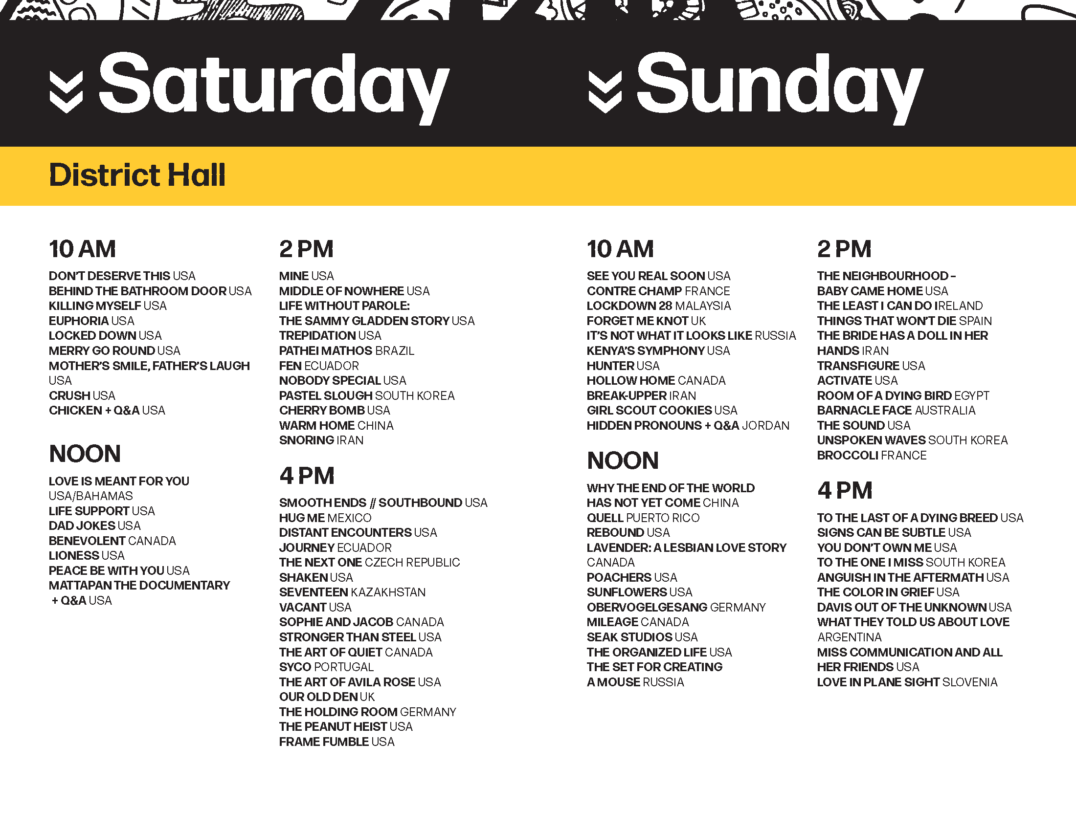 2022 Screening Schedule