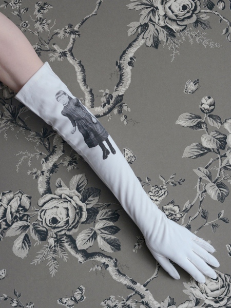 STORE - Vintage Long White Evening Gloves Silkscreened With Vintage Photograph of a Victorian Girl