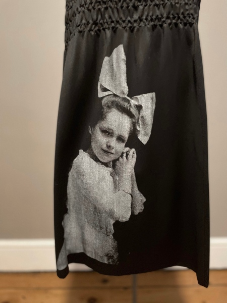 STORE - Black Wool Dress Silkscreened with Vintage Photograph of a Girl with the Biggest Bow in the World