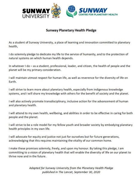   Sunway Center for Planetary Health: Student Pledge...