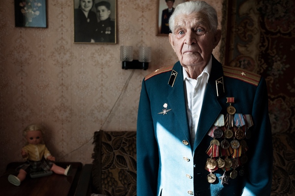   Sergei Nikolaievich, a veteran of World War II, at his...