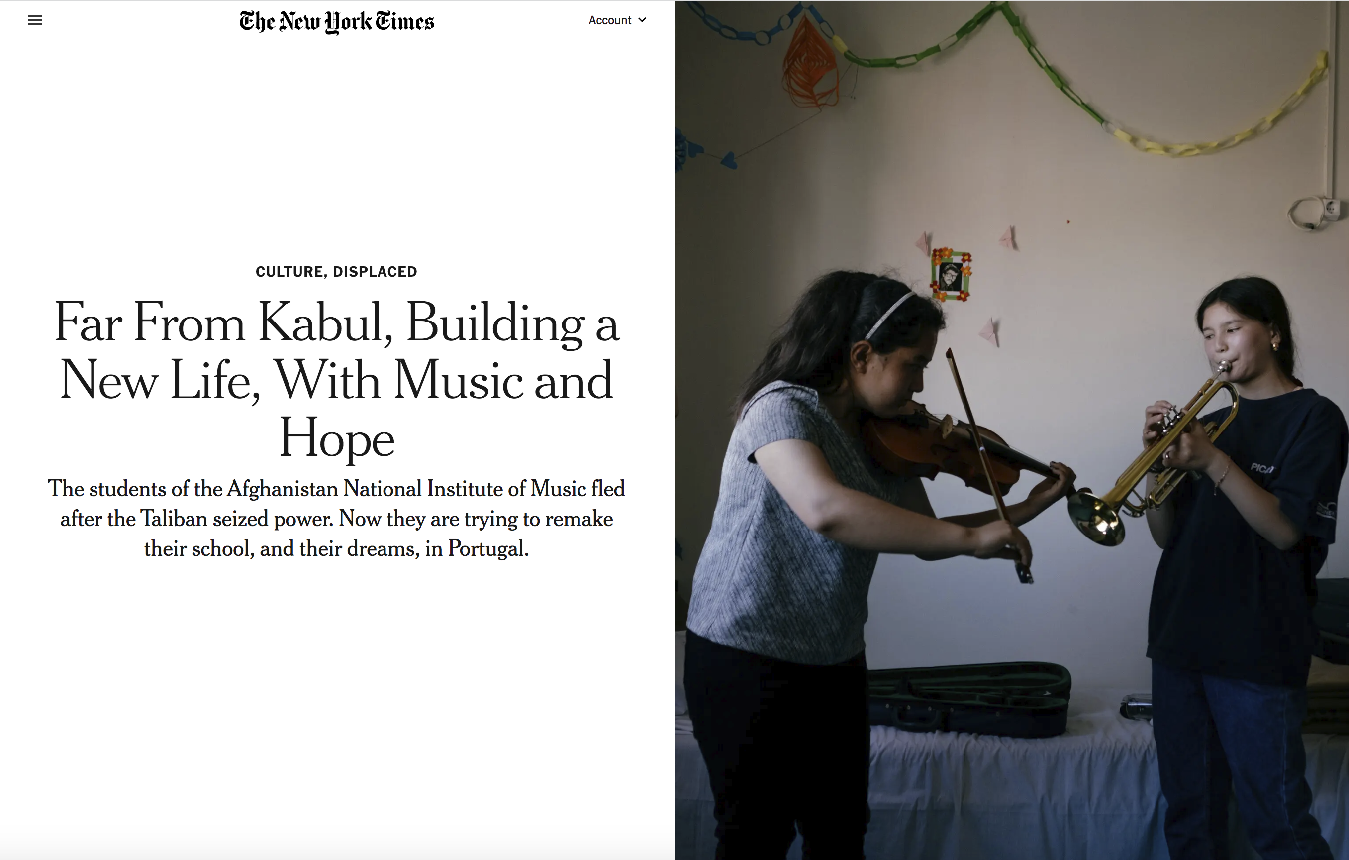 Far From Kabul, Building a New Life, With Music and Hope for NYT