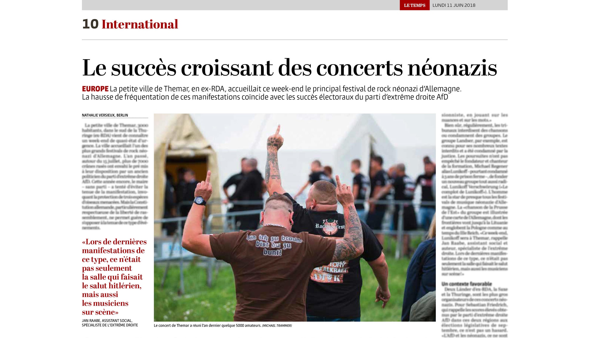 Tearsheets - Le Temps 07/11/18