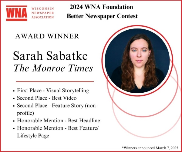 Sarah was recognized in the Wisconsin Newspaper...