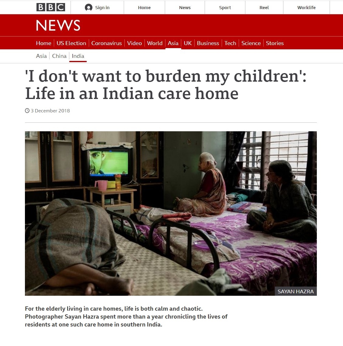 Tear Sheets - 'I don't want to burden my children': Life in an Indian care home