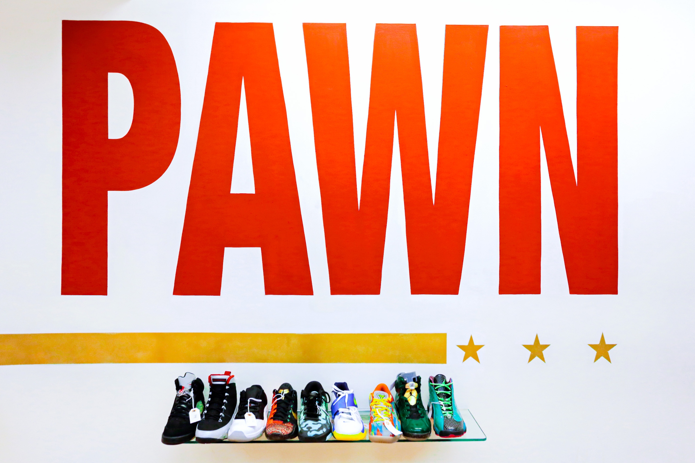Sneakers on display at a shoe pawn shop in Lower...