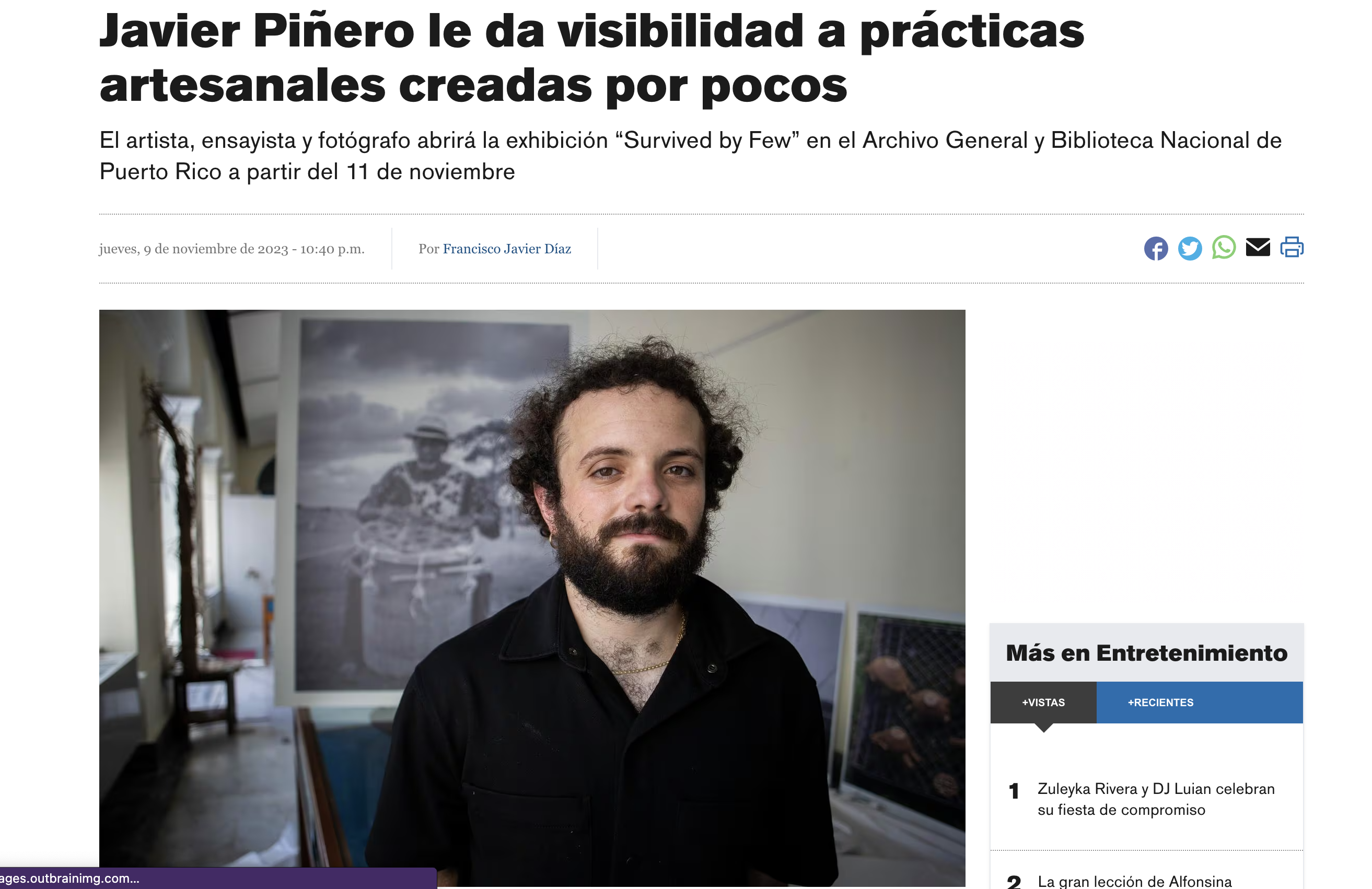 Tearsheets - El Nuevo Día - Javier Piñero le da visibilidad a prácticas artesanales creadas por pocos