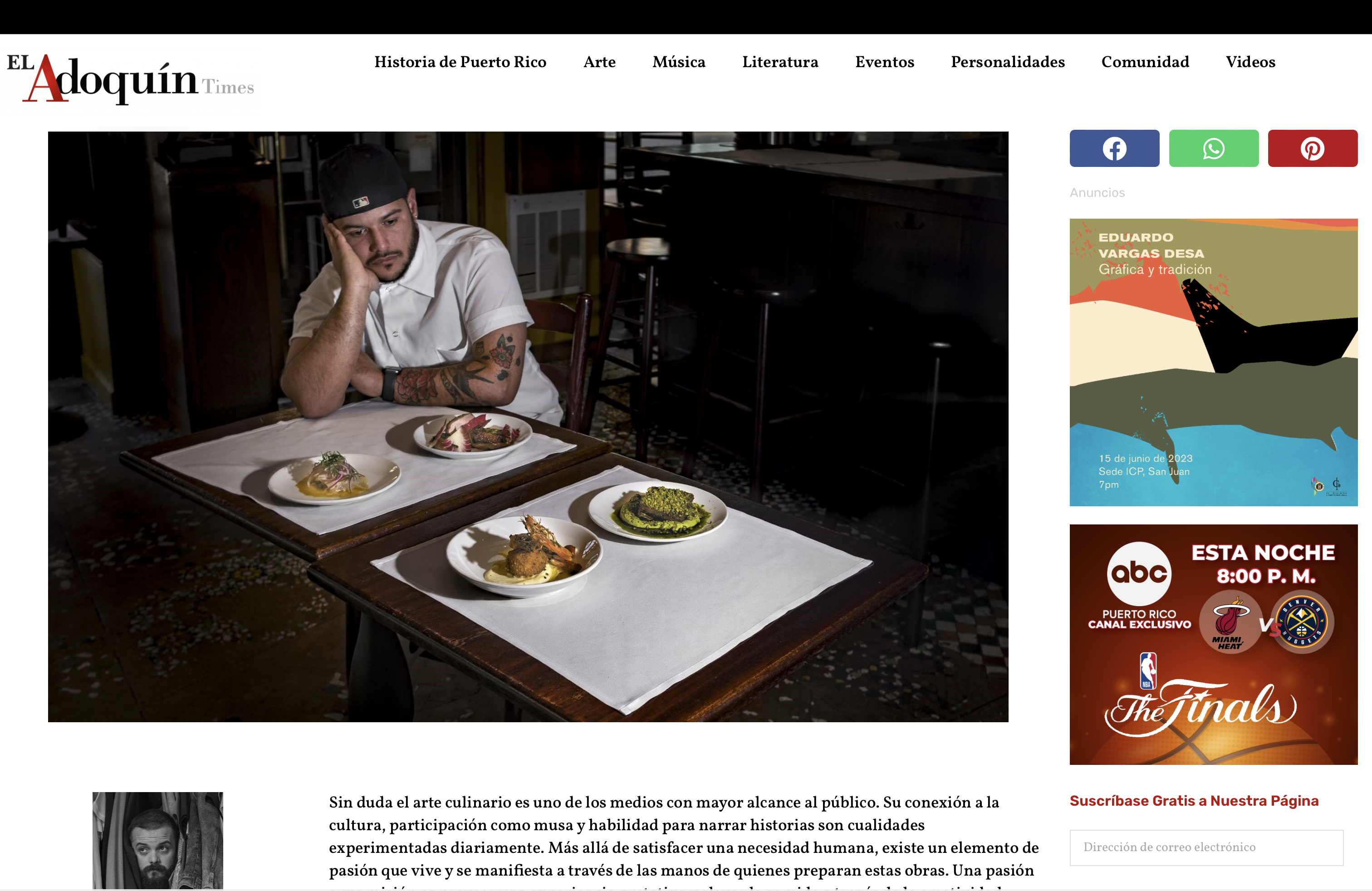 Tearsheets - El Adoquín Times - Interview with Michelin Star chef Jonathan Meléndez